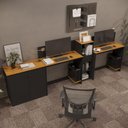 Ver imagem 1 de Conjunto de Escritório Smart 1 Livreiro 1 Buffet e 2 Mesas 90cm - Preto e Cedro