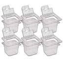 Ver imagem 1 de Conj 20 Cubas Gastronômicas em Policarbonato Gn 1/6x100 Mm 1,5 Litros + Tampa Flip Dobradiça e Abert