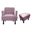 Ver imagem 1 de Kit Poltrona Decorativa Julia + Puff Luis Xv Suede Rosê Pés Madeira Mz Decor