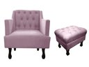 Ver imagem 1 de Kit Poltrona Decorativa Julia + Puff Luis Xv Suede Rosê Pés Madeira Mz Decor