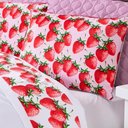 Ver imagem 3 de Jogo de Cama Lençol Casal Padrão Morangos Branco com Fronhas e Virol Estampados 04 Peças - Tecido
