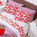 Ver imagem 2 de Jogo de Cama Lençol Casal Padrão Morangos Branco com Fronhas e Virol Estampados 04 Peças - Tecido