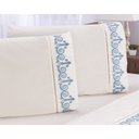 Ver imagem 4 de Jogo lençol quarto casal king bordado 3 peças Palha com Azul