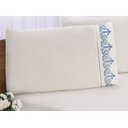 Ver imagem 3 de Jogo lençol quarto casal king bordado 3 peças Palha com Azul