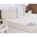 Ver imagem 1 de Jogo lençol quarto casal king bordado 3 peças Palha com Azul