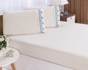 Ver imagem 2 de Jogo lençol quarto casal king bordado 3 peças Palha com Azul