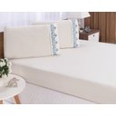 Ver imagem 2 de Jogo lençol quarto casal king bordado 3 peças Palha com Azul