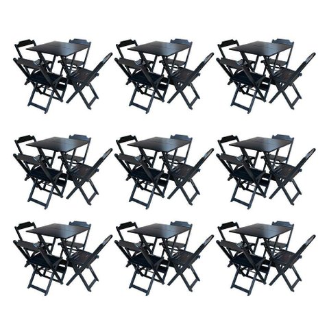 Kit 9 Jogos De Mesa Dobravel Com 4 Cadeiras De Madeira 70X70 Para Restaurante E Bar - Preto