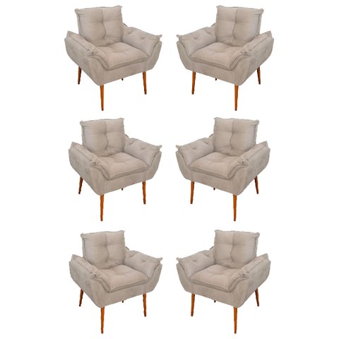 Kit 6 Poltronas de Luxo Opala Suede - Bege