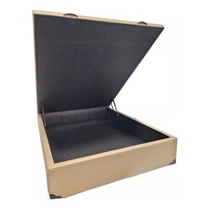 Base Box Baú Casal 1,38 X 1,88 Lacrado Chapa Compensado - Bege Corino