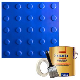 Kit 10 Pisos Tátil Alerta Azul Pvc 25x25cm / Fita Crepe / Pincel / Cola Kisafix 750g - 1