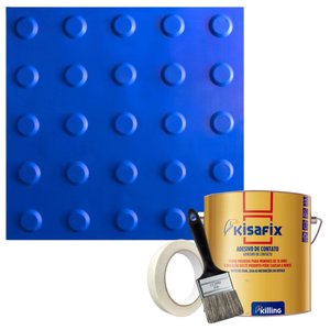 Kit 10 Pisos Tátil Alerta Azul Pvc 25x25cm / Fita Crepe / Pincel / Cola Kisafix 750g