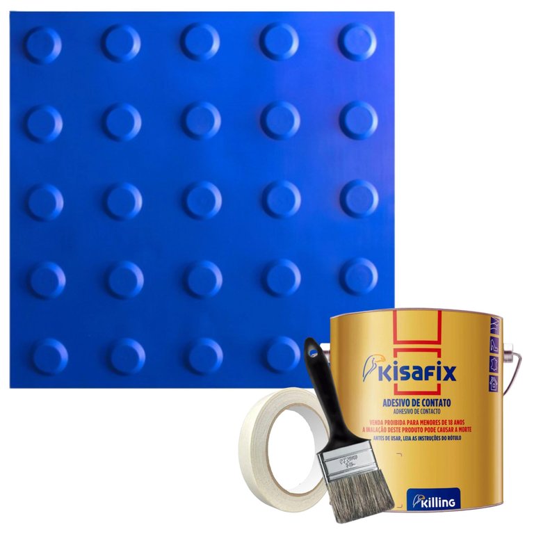 Kit 10 Pisos Tátil Alerta Azul Pvc 25x25cm / Fita Crepe / Pincel / Cola Kisafix 750g