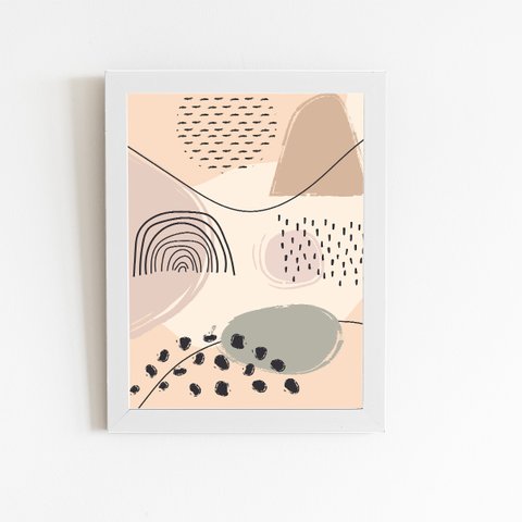 Abstrato Minimalista Arte Bege Quadro Moldura Branca 60x40cm