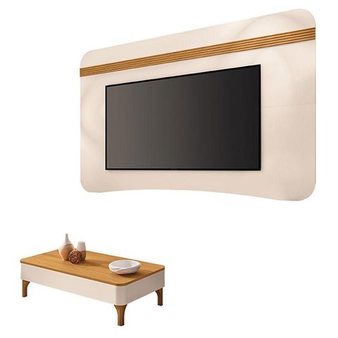 Painel Suspenso Armony Off White Cinamomo com Mesa de Centro Liz Off White Cinamomo - Hb Móveis