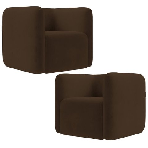 Kit 02 Poltronas Decorativas para Sala de Estar Fixa Living Peônia K01 Veludo Marrom