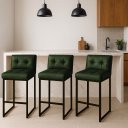 Ver imagem 1 de Banqueta Cozinha Alta com Encosto Industrial Kit 3 Preto Lirina Pu Verde C05 - D’Rossi