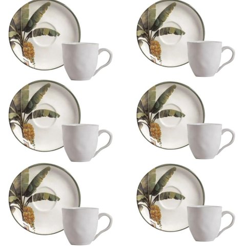Jogo 6 Xícaras Chá Café com Pires 170ml Branco Bio Bananê Ce