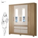 Ver imagem 4 de Guarda Roupa Casal 4 Portas com Espelho e 4 Gavetas Florida - Amêndola Touch/off White