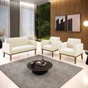 Ver imagem 2 de Sofá Namoradeira com 2 Poltronas Base de Madeira Fixa Castanho Marisa Veludo D03 - D'Rossi Bege