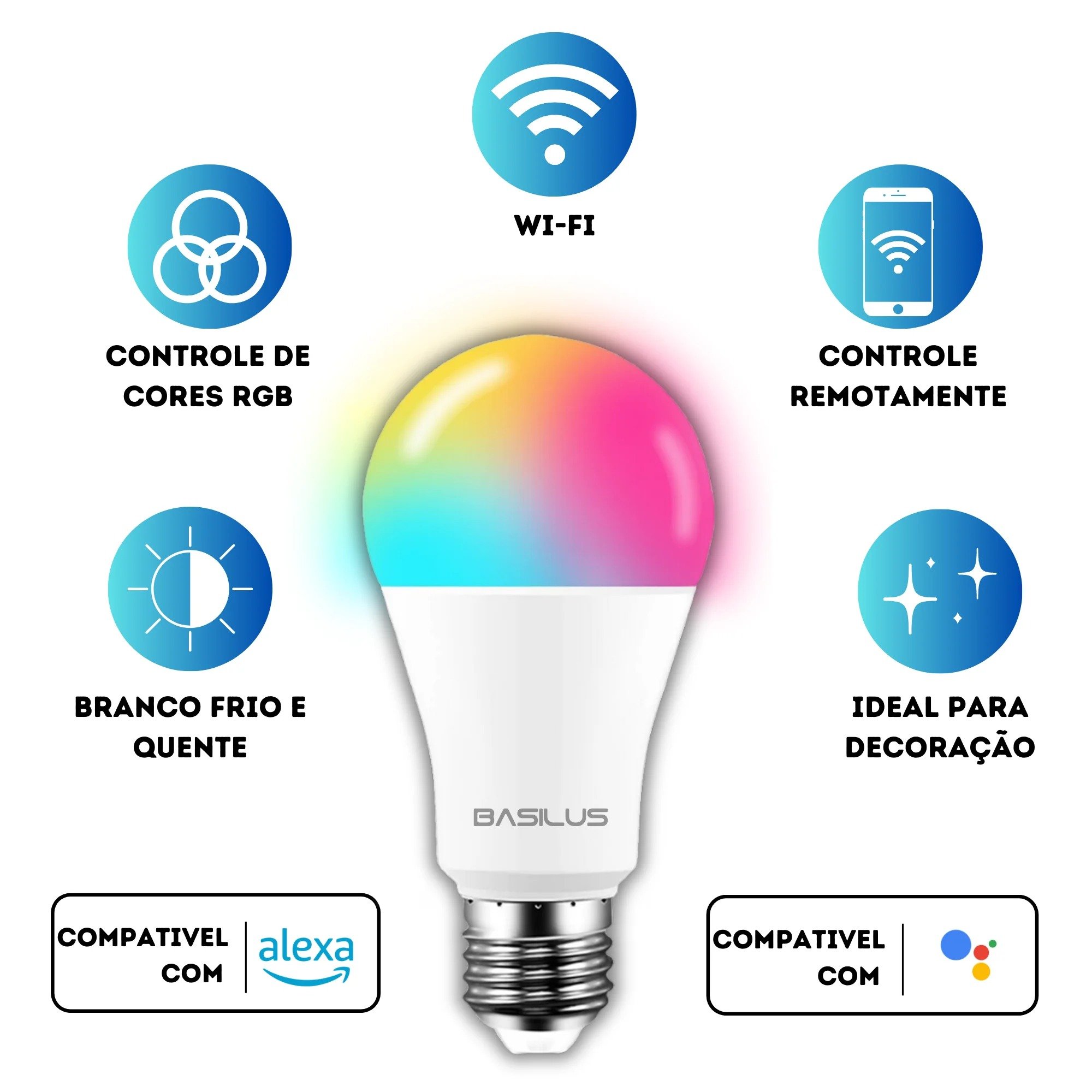 Lampada Inteligente Rgb Wifi Smart Google Alexa Colorida - 2