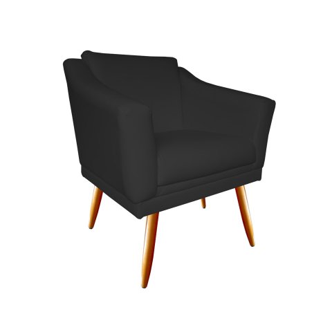 Poltrona Decorativa Agatha Suede Preto Pés Madeira Ms Decor