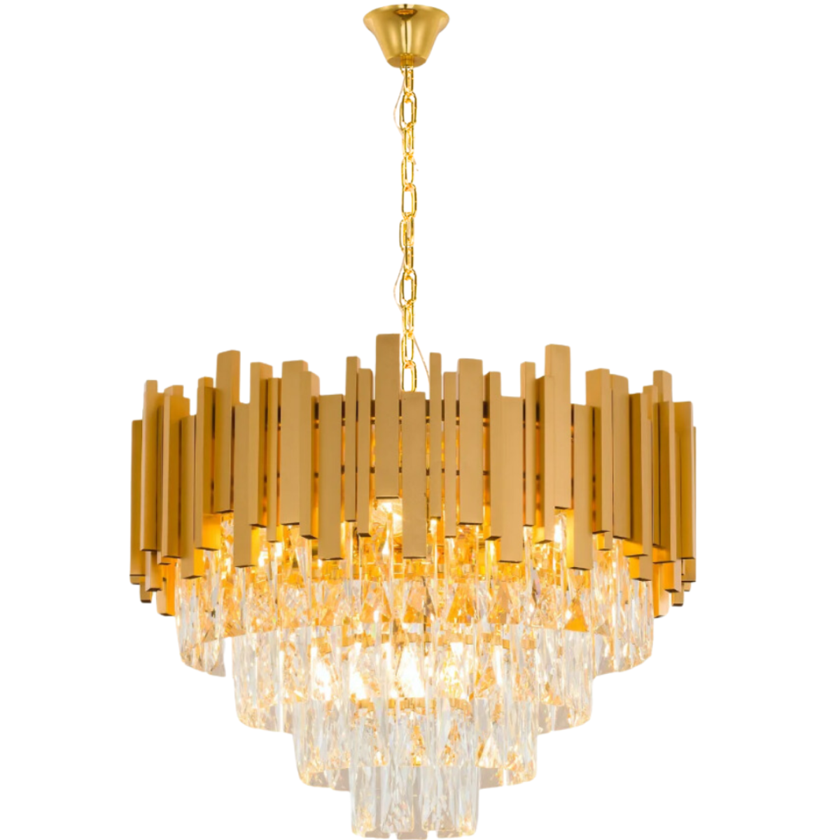 Lustre Pendente 67x50cm104 Cristais 6xe14 Vana Dourado Gold Luminária Teto Gimpo Kjdd-vg4