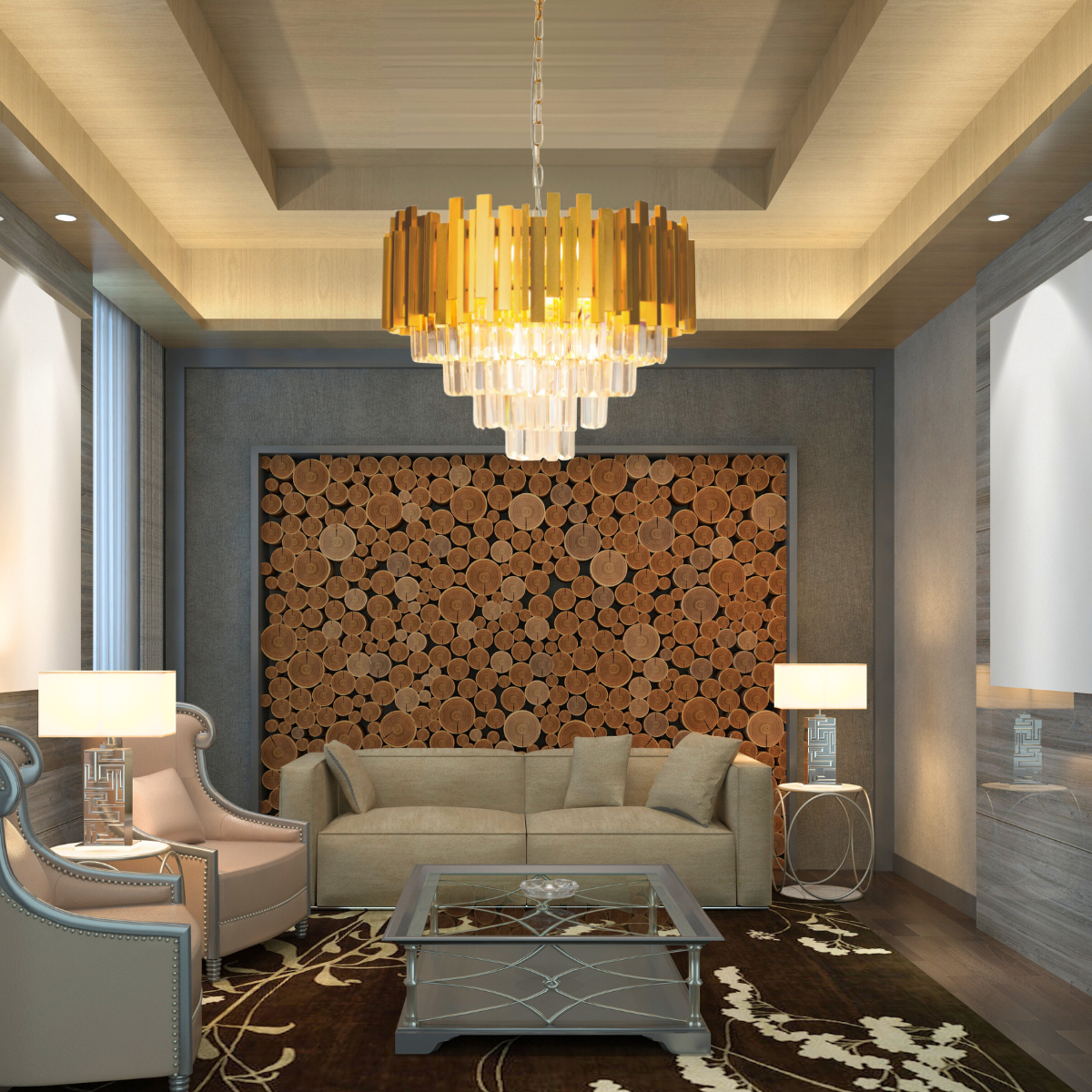 Lustre Pendente 67x50cm104 Cristais 6xe14 Vana Dourado Gold Luminária Teto Gimpo Kjdd-vg4 - 6