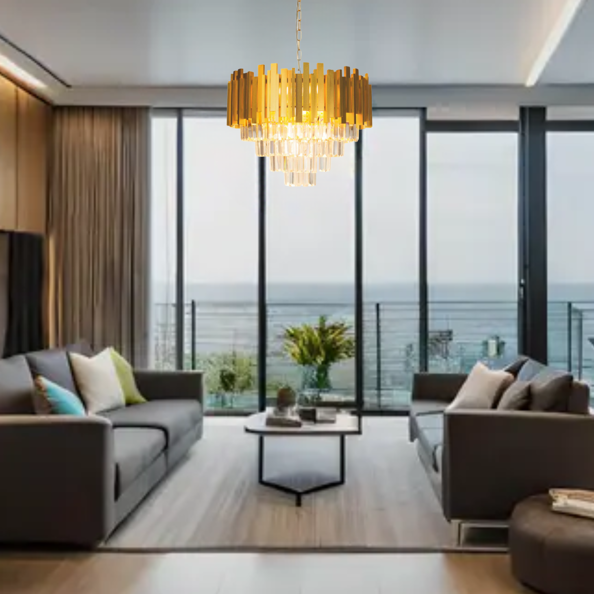 Lustre Pendente 67x50cm104 Cristais 6xe14 Vana Dourado Gold Luminária Teto Gimpo Kjdd-vg4 - 5