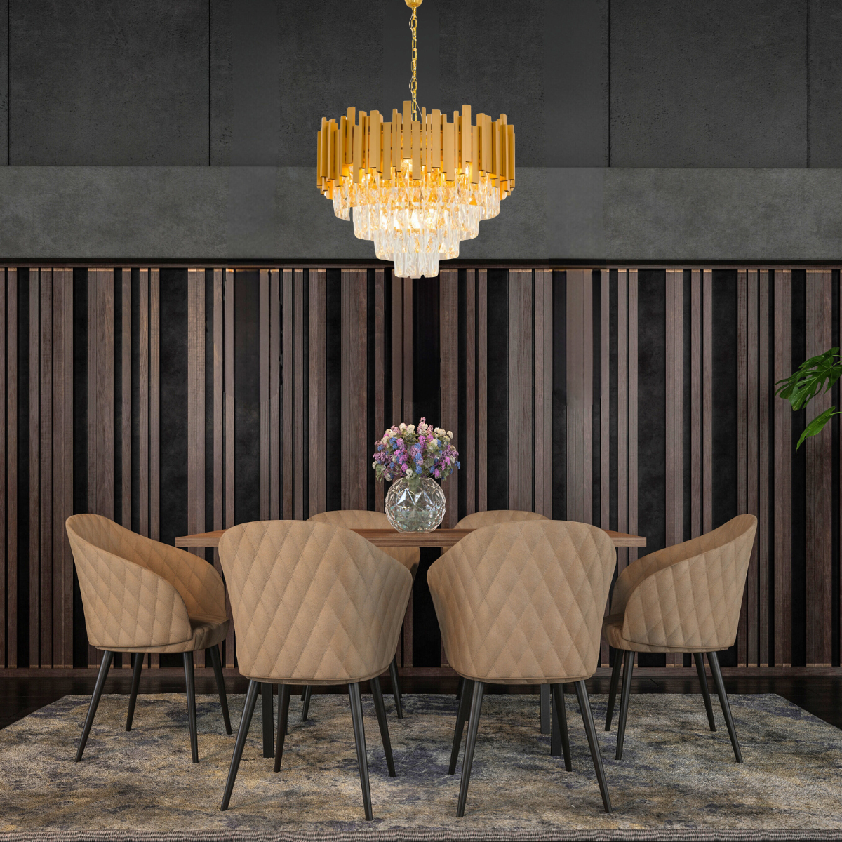 Lustre Pendente 67x50cm104 Cristais 6xe14 Vana Dourado Gold Luminária Teto Gimpo Kjdd-vg4 - 8