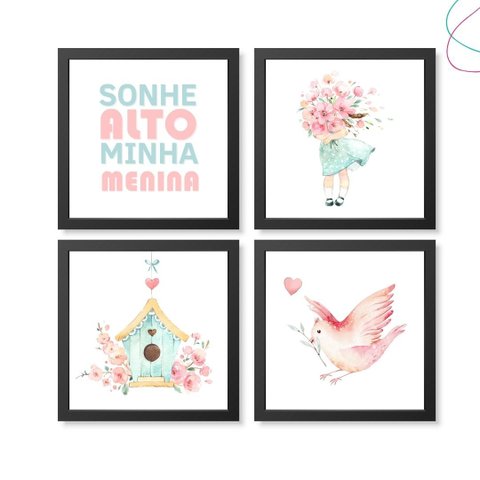 Quadros Decorativos Infantil Jardim Encantado Aquarela:preta