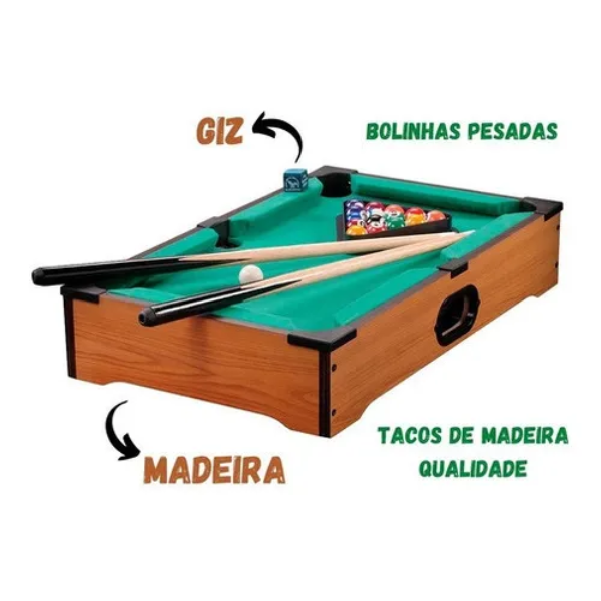 Mesa De Bilhar Sinuca Com Tacos Bolas de Madeira 2 Jogadores:Verde - 2