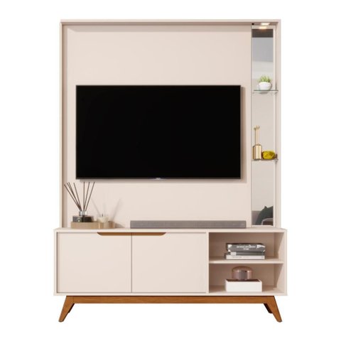Home para TV 60" Tucumã 1.4 Off White com LED JB Bechara