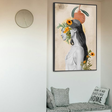 Quadro Decorativo Mulher Fashion Flores e Frutas Sala Quarto Casa Escritório
