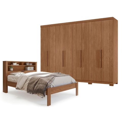 Guarda Roupa Casal 8 Portas 4 Gavetas Master New com Pés e Cama Casal Invicta Jatobá Acetinado - San