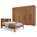Ver imagem 1 de Guarda Roupa Casal 8 Portas 4 Gavetas Master New com Pés e Cama Casal Invicta Jatobá Acetinado - San