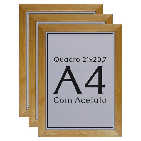 Kit 3 Unidades Moldura Madeira A4 21x30 Quadro e Certificado