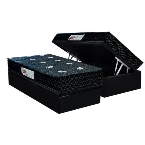 Cama Box Baú Solteiro: Colchão Ortopédico Paropas Ag65 Sofistic Gray + Base Crc Suede Black (