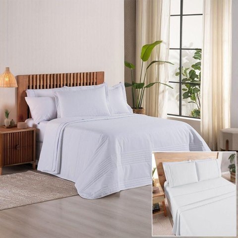 Kit Cobre Leito + Jogo de Cama Premier Casal 7 Peças Hipercal 200 Fios 80% Algodão, 20% Poliéster