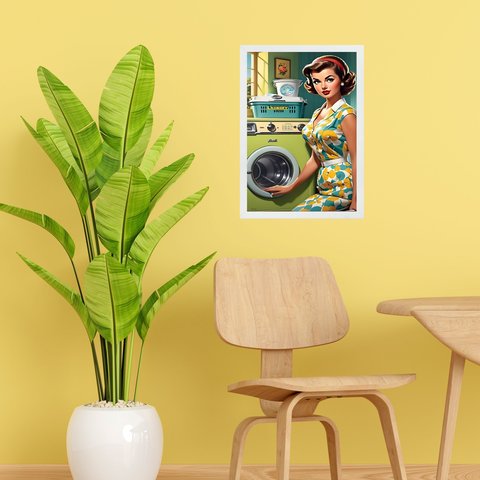 Quadro Decorativo Lavanderia Retrô Pin Up 33x24cm:moldura Preta