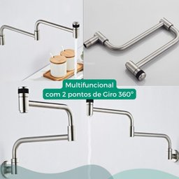Torneira de Parede Cozinha Gourmet Modelo Articulavel Extensa Dobravel em Curva Cor Cromado Fosco -  - 5