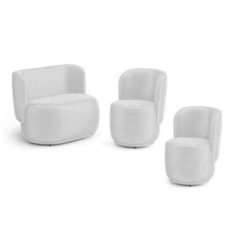 Kit 02 Poltronas e 01 Namoradeira Orgânica Molly Couríssimo Branco - Desk Design Cor Branco