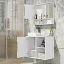 Ver imagem 2 de Kit Conjunto Gabinete Balcão Banheiro Espelheira Cuba Barém:branco