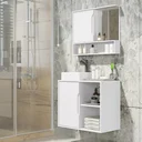 Ver imagem 1 de Kit Conjunto Gabinete Balcão Banheiro Espelheira Cuba Barém:branco