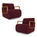 Ver imagem 1 de Kit 2 Poltronas Decorativa Sala de Estar Odessa Braços em Madeira Veludo Bordô G33 - Gran Belo