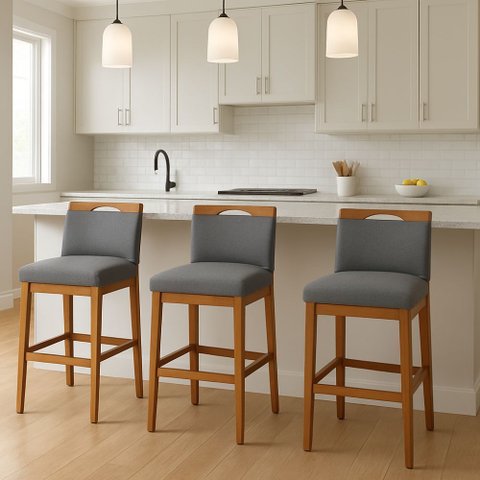 Kit 3 Banquetas Alta Cozinha Gourmet Conforto Linho:linho Cinza