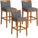Ver imagem 2 de Kit 3 Banquetas Alta Cozinha Gourmet Conforto Linho:Linho Cinza