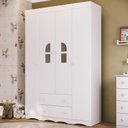 Ver imagem 1 de Guarda-roupa Infantil 122cm com Vidro 4 Portas e 2 Gavetas Liz Multimóveis Mp4514 Branco