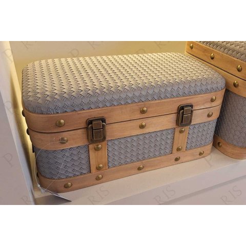 Baú Decorativo em Mdf e Couro Sintético Cinza 40cm 16702-pl