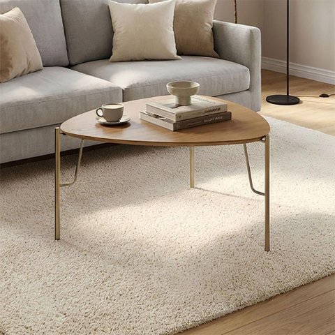 Mesa de Centro Bend Triangular MDF Metal 89cm Louro com Dourado